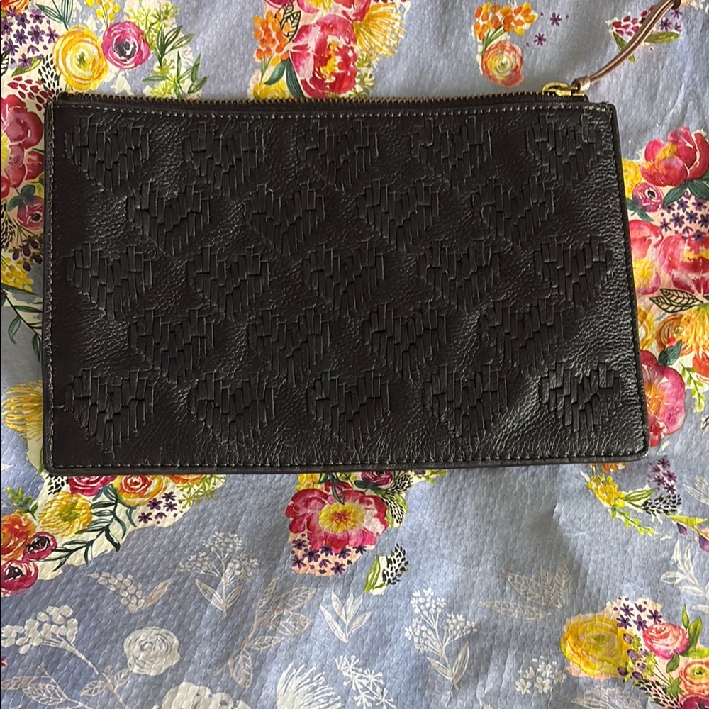 Black Embossed Leather Clutch
